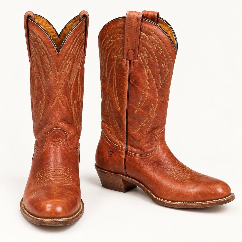 Vtg 70s Frye Black Label Men 10 D Cowboy Boots Leather Brown Western 2320 USA